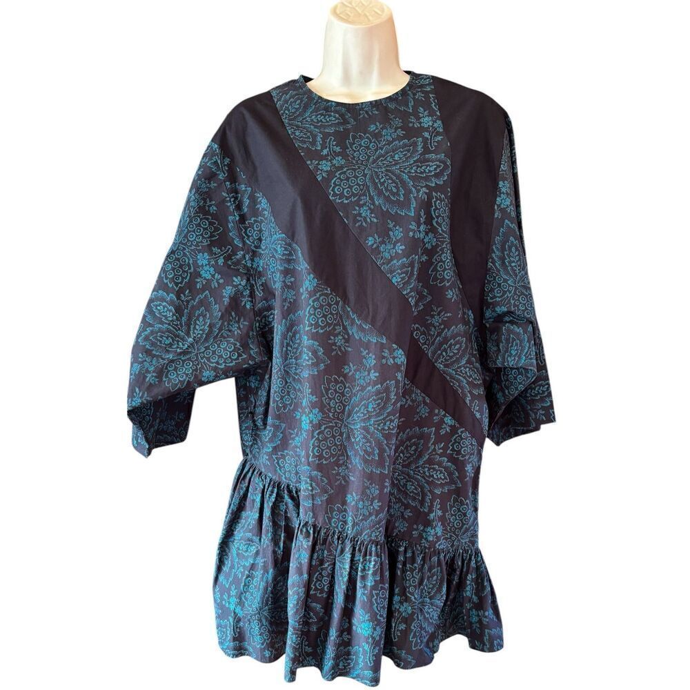 Rhode Cotton Ruffle Hem Dress in Black & Green NWT Size Small
